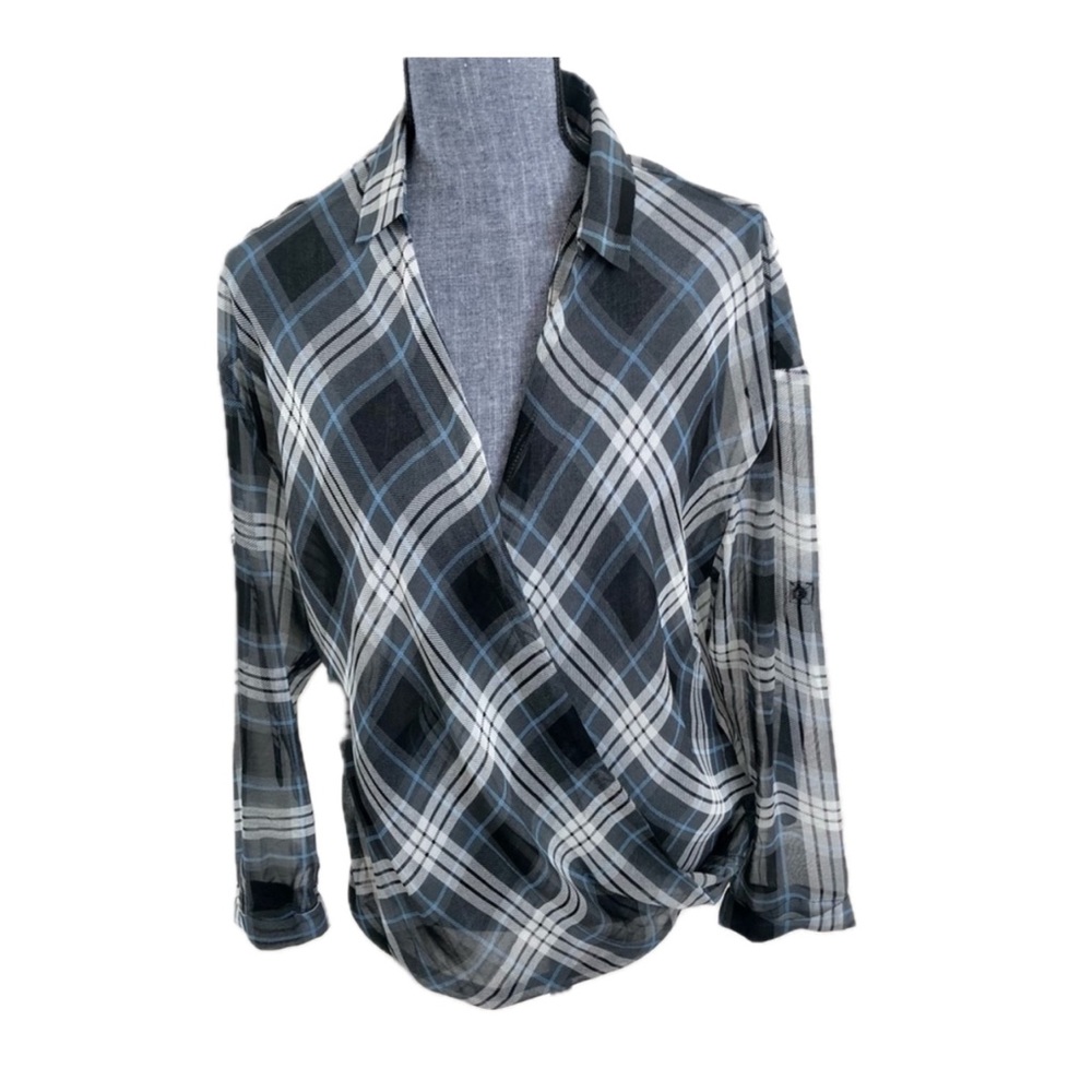 Bishop + Young Plaid Semi Sheer Hi-low Top